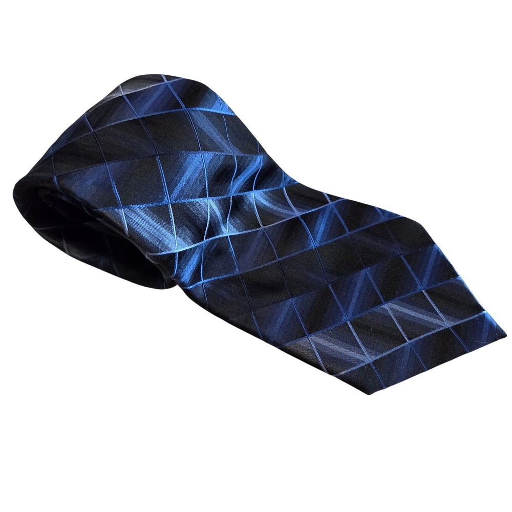 Stafford Silk Tie Black Blue Geometric Grid Modern Classic Tie